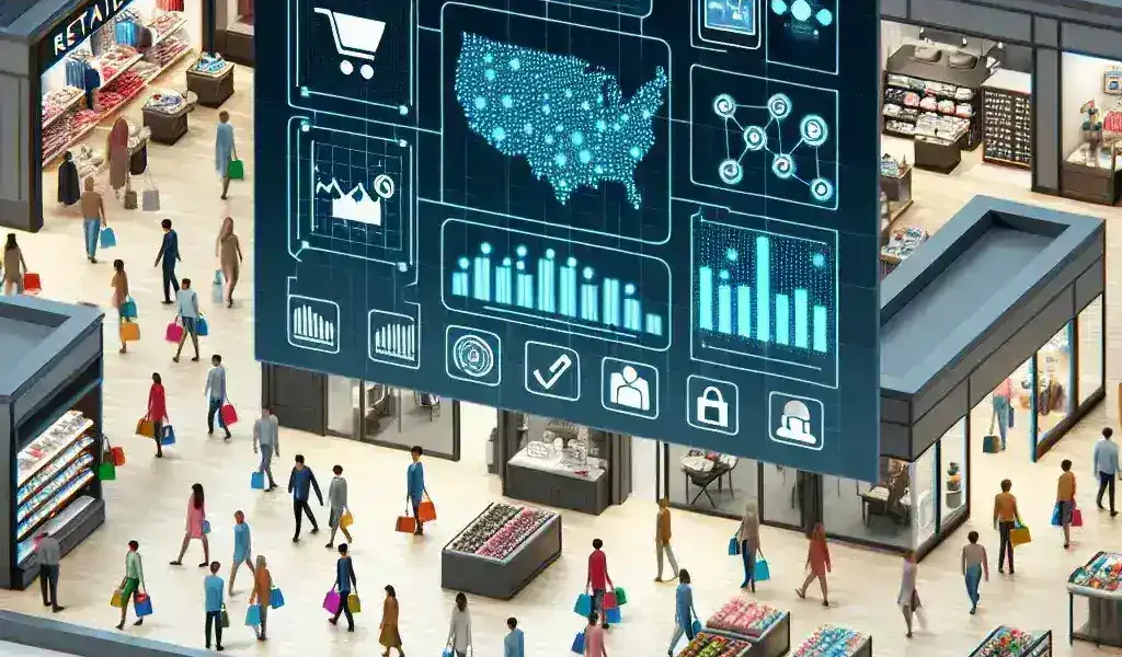 "Amazon Web Services AI-powered retail analytics platform showcased in U.S. mall, demonstrating advanced data insights and customer engagement strategies."