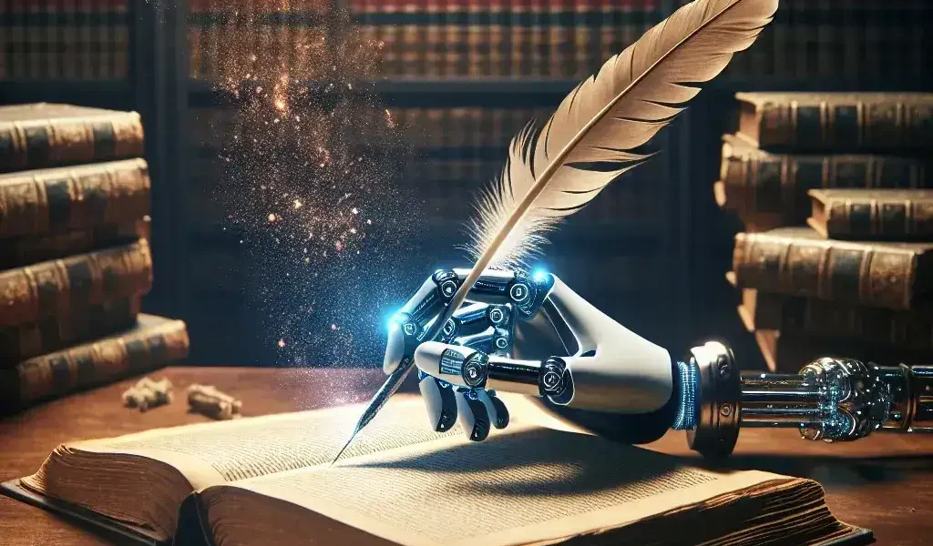 "AI tools for writing legal documents showcased in a modern workspace, featuring a laptop with legal software open, notebook, and legal books, illustrating innovative technology in legal writing."