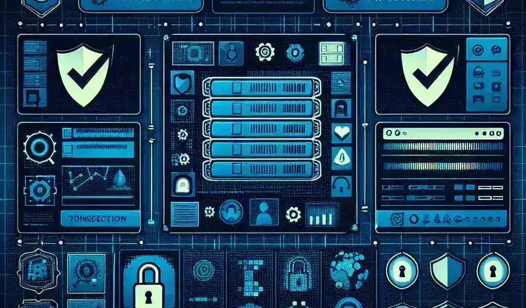 "Essential web server configuration auditing tools for security professionals, showcasing a variety of software interfaces and analytics dashboards used for enhancing web server security and compliance."